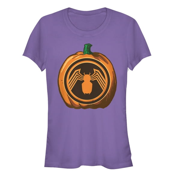 Junior's Marvel Halloween Venom Logo Pumpkin  Graphic Tee Purple Small