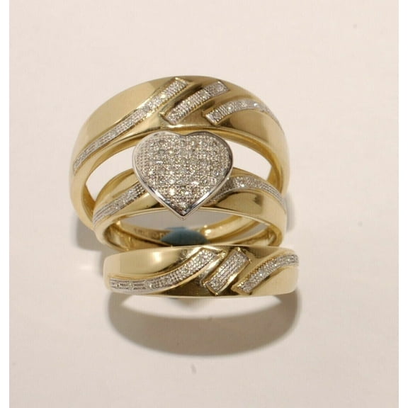 Rag Jewels 3.50 Ctw Round Cut White Diamond Wedding Anniversary His & Her Wedding Ring Trio Set Band Ring 14K Yellow Gold Plated 925 Sterling Silver 925 Sterling Silver -4.5