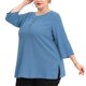 thumbnail image 3 of Blude talgrande pamujer, cuello redondo, medsolapa, man3/4, blusas básicas Azul 4XL, 3 of 6