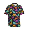 thumbnail image 3 of Xecao Colorful Dinosaur print Hawaiian shirt - a stylish short-sleeve button-down for men, perfect for casual beach and tropical outings., 3 of 9