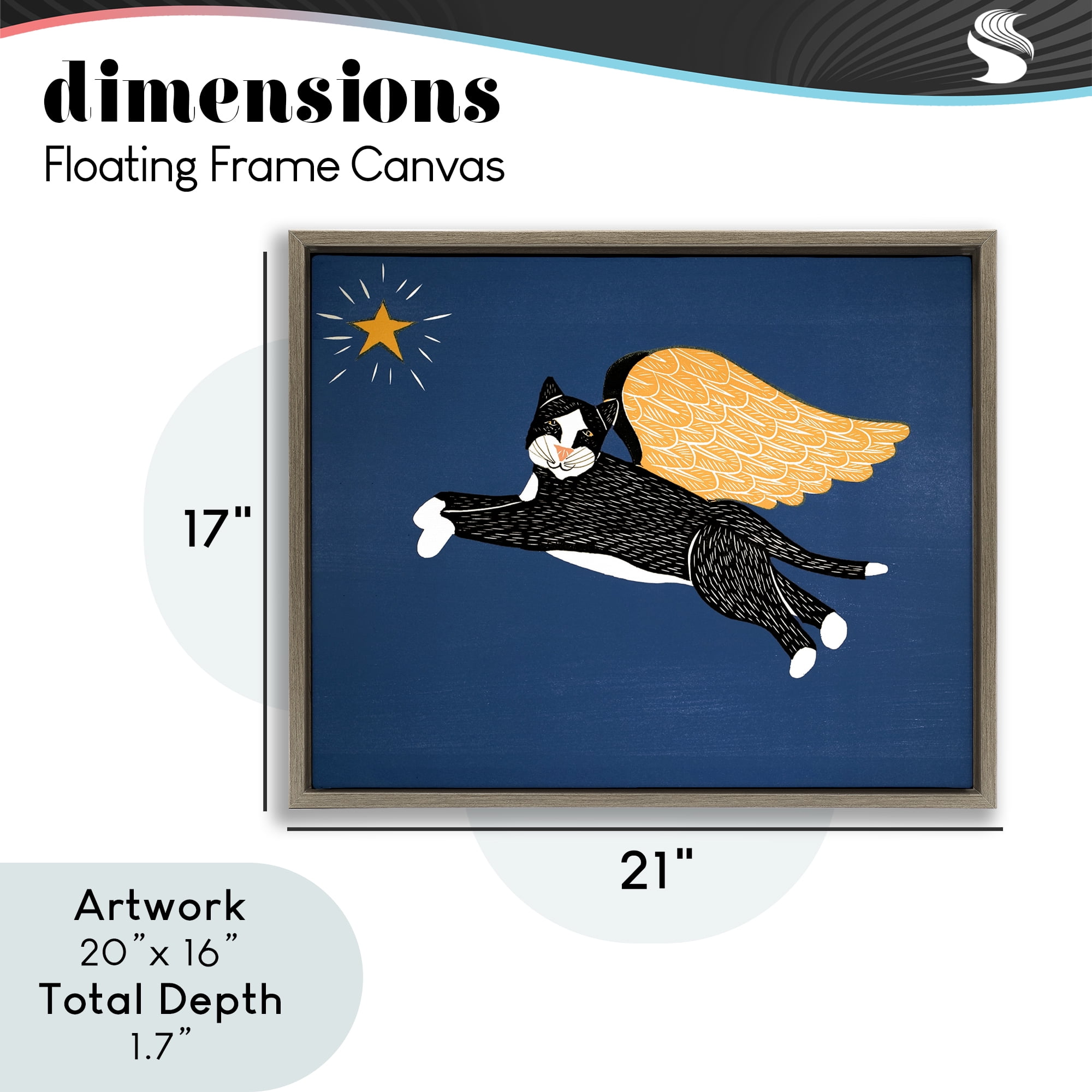 Angel Cat with Star Brown Framed Floater Canvas Wall Art, design by Stephen Huneck