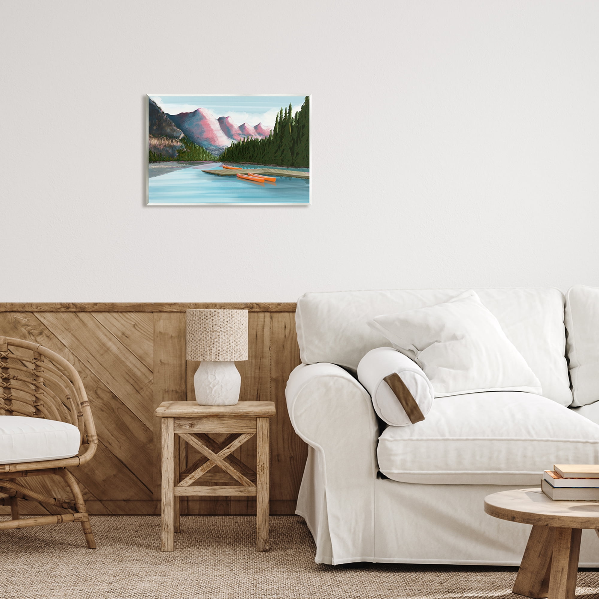 Stupell Calming Lake Camp Nature Canoes Landscape Painting Wall Plaque Unframed Art Print Wall Art