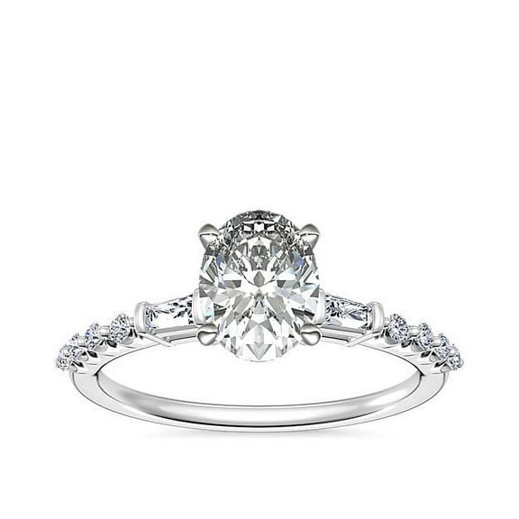 0.80 T.C.W Excellent Oval Cut Natural Diamond Solitaire with Accents Sparkle Wedding Ring for Women in Solid 14K White Gold Size 7