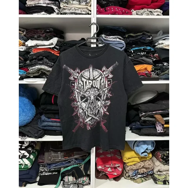 Y2K Style Streetwear Tee Gothic Skull Cross Print Trendy Graphic Summer T shirts Front and back printing