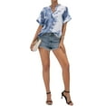thumbnail image 7 of Xuanfei Women Tie-Dyed V Neck Cuffed Short Sleeve Curved Hem Pullover Blouse, 7 of 7