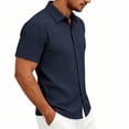 thumbnail image 4 of FRSASU Men's Casual Polo Shirt Summer Short Sleeve Vacation Button Down Beach Knit Stretchy Golf Shirts Navy, 4 of 7