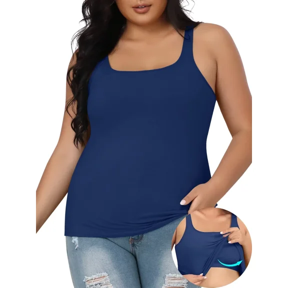 Beautyin Plus Size Tank Top for Women Adjustable Spaghetti Wide Straps Sleeveless T-shirts Cami