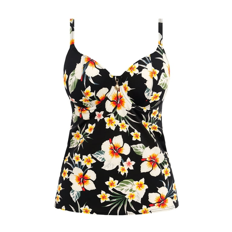 Havana Sunrise Tankini Top by Freya, Black Floral, Plunge Tankini