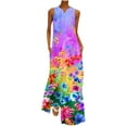 thumbnail image 2 of Robe de Soirée Femme Mode Col en V Sans Manches Été Soirée Fête Imprimée Dames Poche Gilet Longue Robe Robe Western en Liquidation, 2 of 6