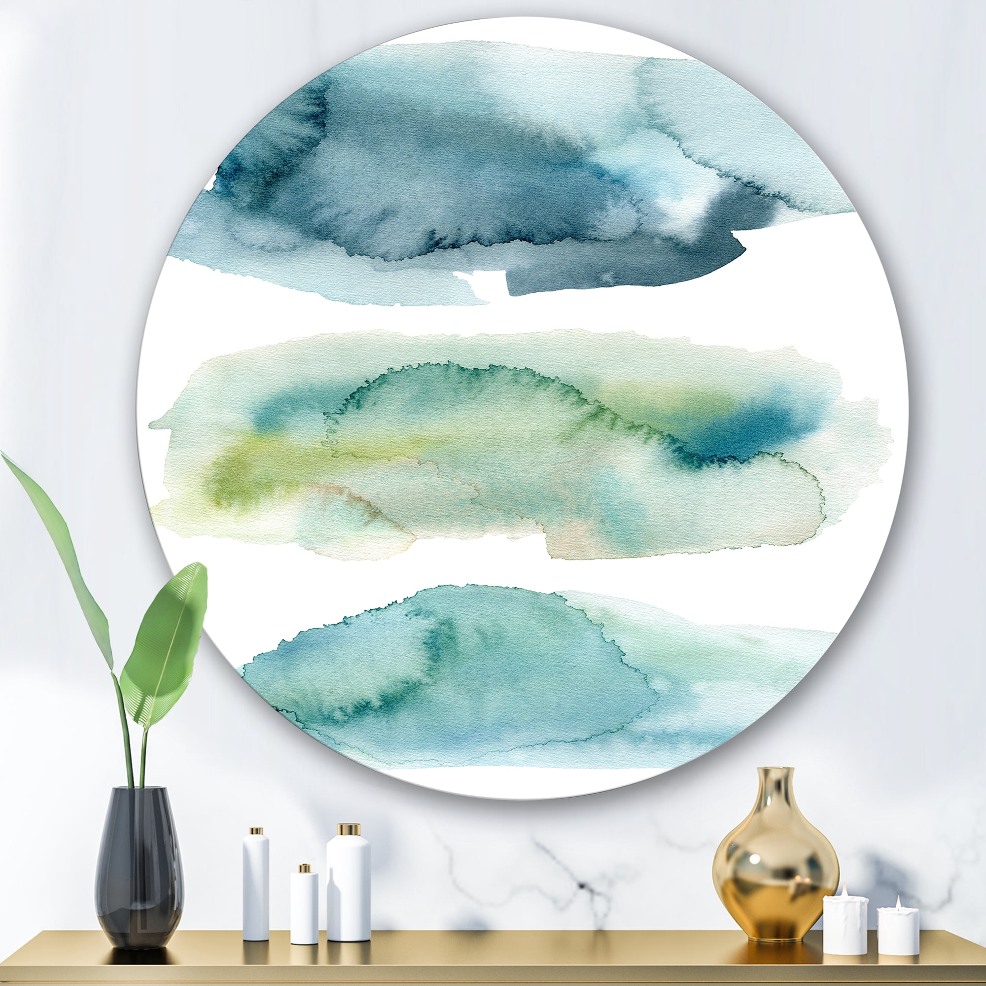 Designart 'Green and Blue Clouds' Modern Circle Metal Wall Art 29x29 - Disc of 29