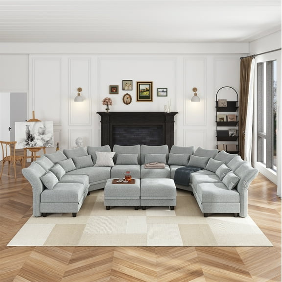 LLappuil Modular Sectional Sofa, 10 Seat Modular Sectional Sofa with Storage, 2 Corner Large Seat, Adjustable Armrest, 25.6" Deep Seat Chenille Corner Sofa Couch Gray