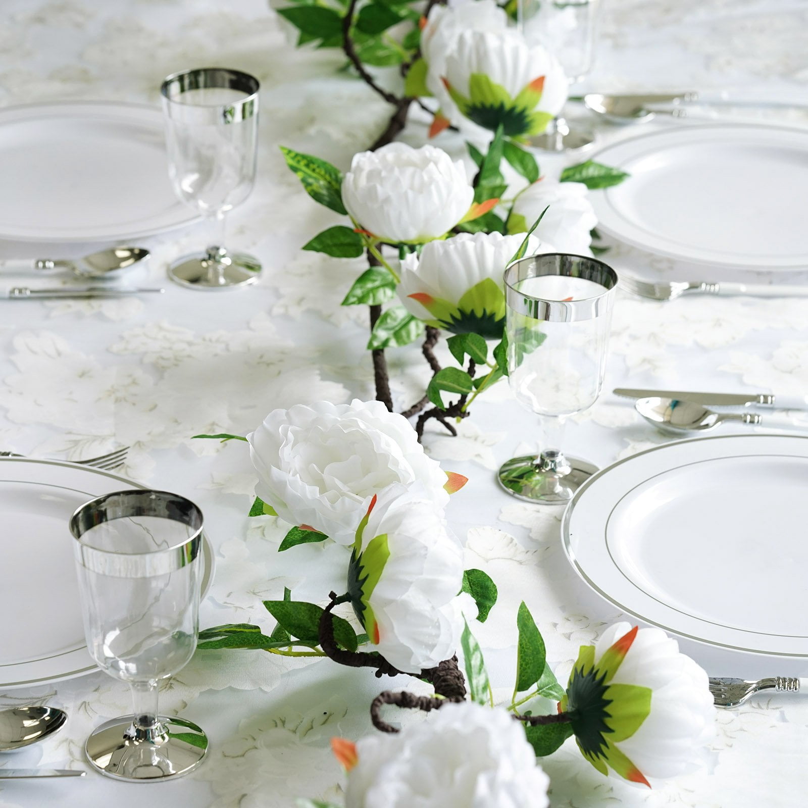 6 ft White 14 Flowers Silk Peony Garland Bendable Wire Vines