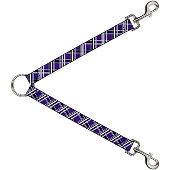 Dog Leash Splitter Plaid X2 Purple Gray White Black 1 Foot Long 1 Inch Wide