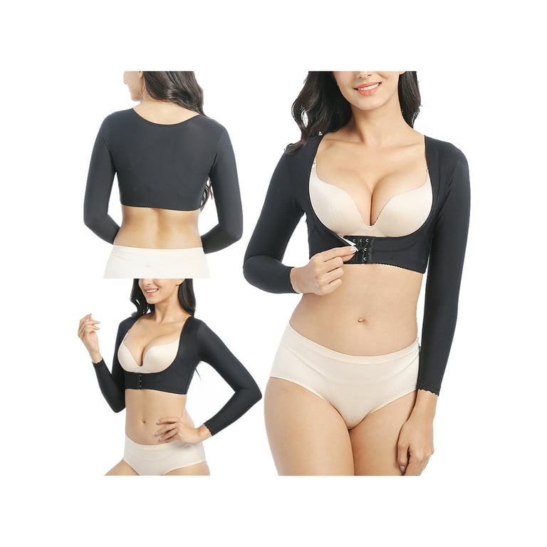 aturustex Women Plus Size Shapewear Top Front-Backless Long Sleeve Push-Up  Breast Arm Slimmer for Post Surgery Posture Correcting 