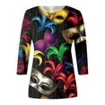 thumbnail image 3 of TYGHBN Ladies' Carnival Printed Round Neck Top Casual Loose 3/4 Sleeves Quarter Sleeves T Shirt Top Spandex Tee New Day Shirt Women Long Sleeve Shirts Women Stripe Shirt Short Sleeve Athletic Shirt, 3 of 4
