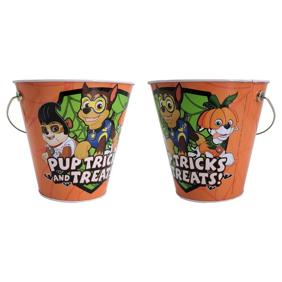 Nickelodeon Paw Patrol Halloween Candy Buckets Set of 2 Metal Pail 7 Inch with Handle Trick or Treat Empty for Kids Egg Hunt Party