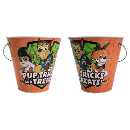 Nickelodeon Paw Patrol Halloween Candy Buckets Set of 2 Metal Pail 7 Inch with Handle Trick or Treat Empty for Kids Egg Hunt Party