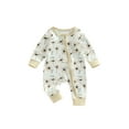 thumbnail image 1 of Faithtur Combinaison Bébé Printemps Automne, Cartoon Cow Tête/tournesol Imprimé Manches Longues Col Rond Fermeture Éclair, 1 of 9