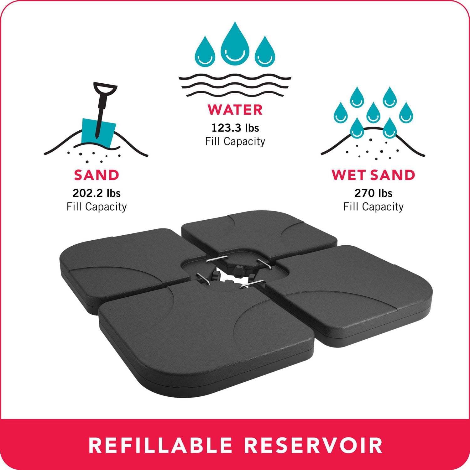 CorLiving 60L Patio Umbrella Base Weights with Attachment Hooks