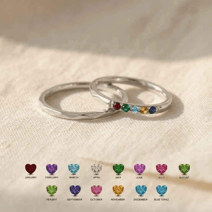 Personalized Birthstone Ring Set for Mom | Minimalist Stacking Family Ring Gift | Mothers Day Jewelry for Mother Grandma