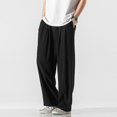 thumbnail image 4 of MYG Men Summer Chinese Style Draped Linen Loose Straight Leg Pants Wide-leg Trousers, 4 of 9
