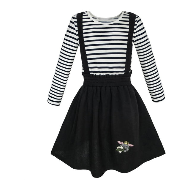 Ensemble 2 Pcs Robe Fille T-shirt Jupe à Bretelles Uniforme Scolaire 4 Ans