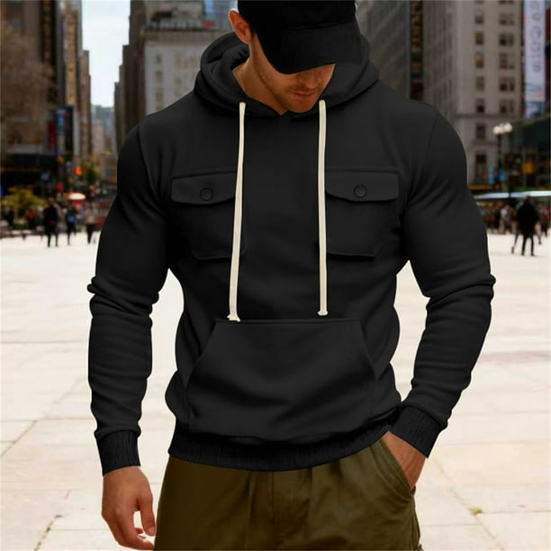 MHFRRA Sudadera con Capucha de Peso Pesado, Chaqueta de Trabajo para Exteriores con Bolsillo Amplio, Jersey Informal para Otoño E Invierno Negro