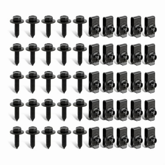 50 Pcs Body Fasteners - 25 Bolts & 25 U-Nut Clips for , Engine Cover & Splash Shield,25 * bolts 25 * U-nut clips,Black