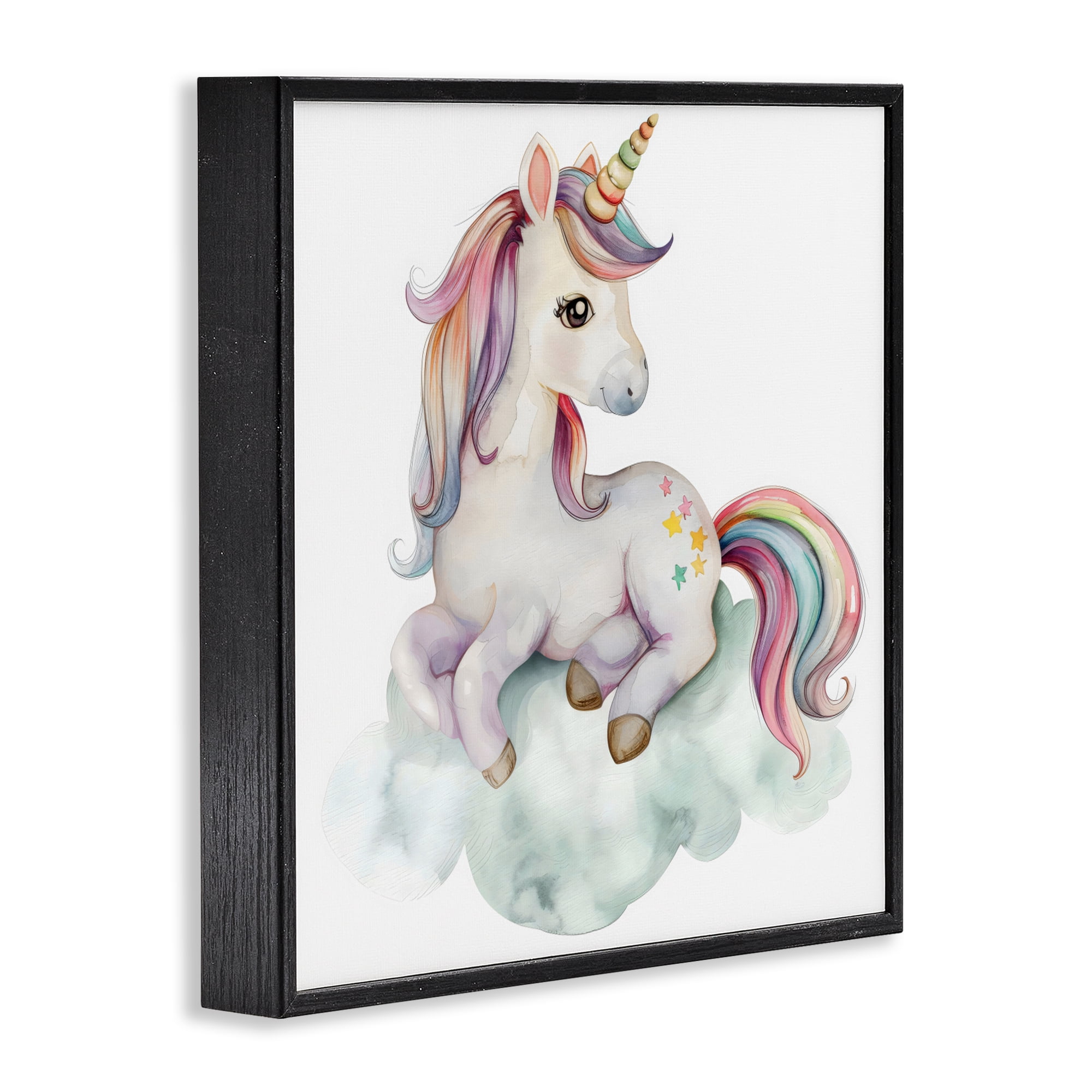 Stupell Industries Rainbow Unicorn on Cloud Black Framed Giclee Art, design by Creative Studio