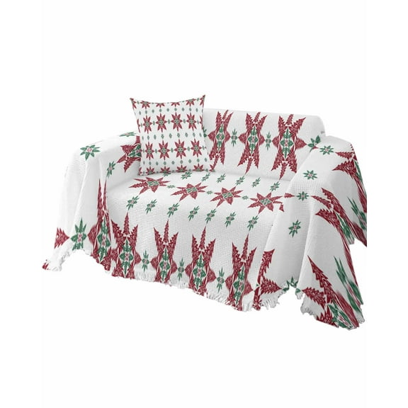 Red Green Christmas Sofa Couch Covers for Dogs, Washable Sectional Couch Slipcovers for Loveseat with Tassels, Snowflake Xmas Abstract Non Slip Sofa Throw Cover Blanket L 71''x102''