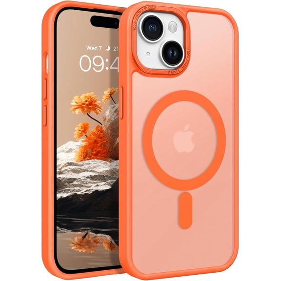 for iPhone 15 Case, for iPhone15 Phone Case Compatible with MagSafe, Translucent Matte Magnetic Cover Shockproof Women Girl Protective Cute Case for iPhone 15 6.1", Orange