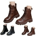 thumbnail image 2 of NOKIO Women’s Leather Ankle Boots Retro Motorcycle Riding Boots Platform Lo𝗐 Heel Lace-Up & Side Zipper Fashion Biker Booties, 2 of 8