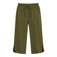 thumbnail image 5 of Floleo Women's solid cropped pants with elastic drawstring waist side pockets and side slits for summer casual daily wear relaxed fit capri trousers, 5 of 7