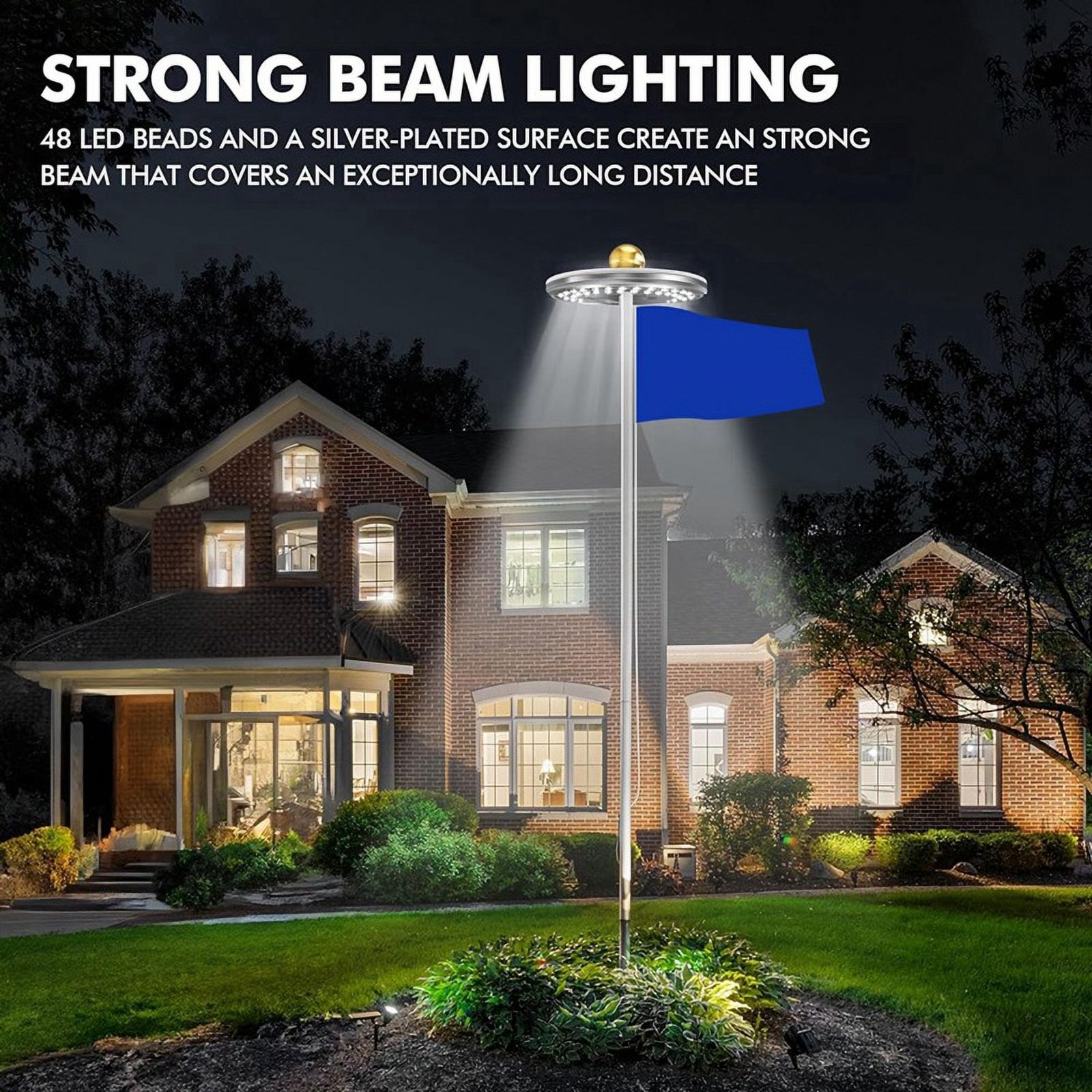FlagPole Light Solar Powered Spotlight Outdoor, 48 LED Waterproof Solar FlagPole Light, Top Mounted FlagPole Solar Light
