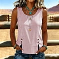 thumbnail image 6 of cocolona Summer Striped Tank Tops for Women Crew Neck Sleeveless Split Hem Button Shirts Trendy Casual Solid Color Blouses, 6 of 6