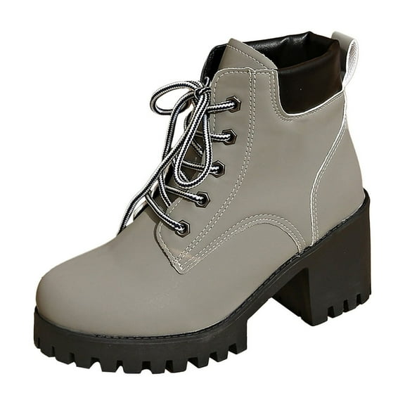 Women's Ankle Boots Fashion Heel Lace Up Platform Booties Comfortable Casual Leather Shoes for Daily Wear