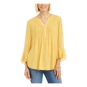 CHARTER CLUB Womens Gold Textured Bell Sleeve With Buttons Top Petites PS