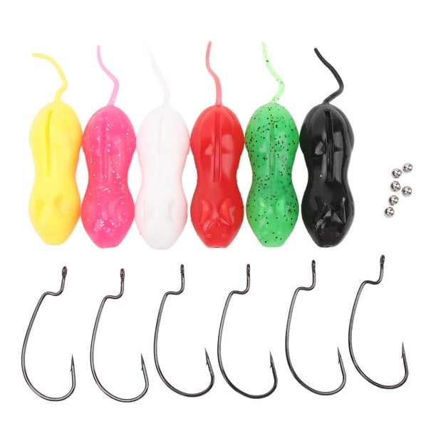 6 señuelos de pesca falsos de TPR de 11 cm y 16 g, con forma de ratón multicolor, para pesca en barco en agua de mar.