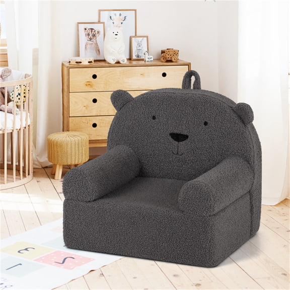 Bear-Shaped Kids Sofa, Teddy Fleece Foam Chair for Toddlers 3 , Portable Bear-Shaped Couch (Gray)