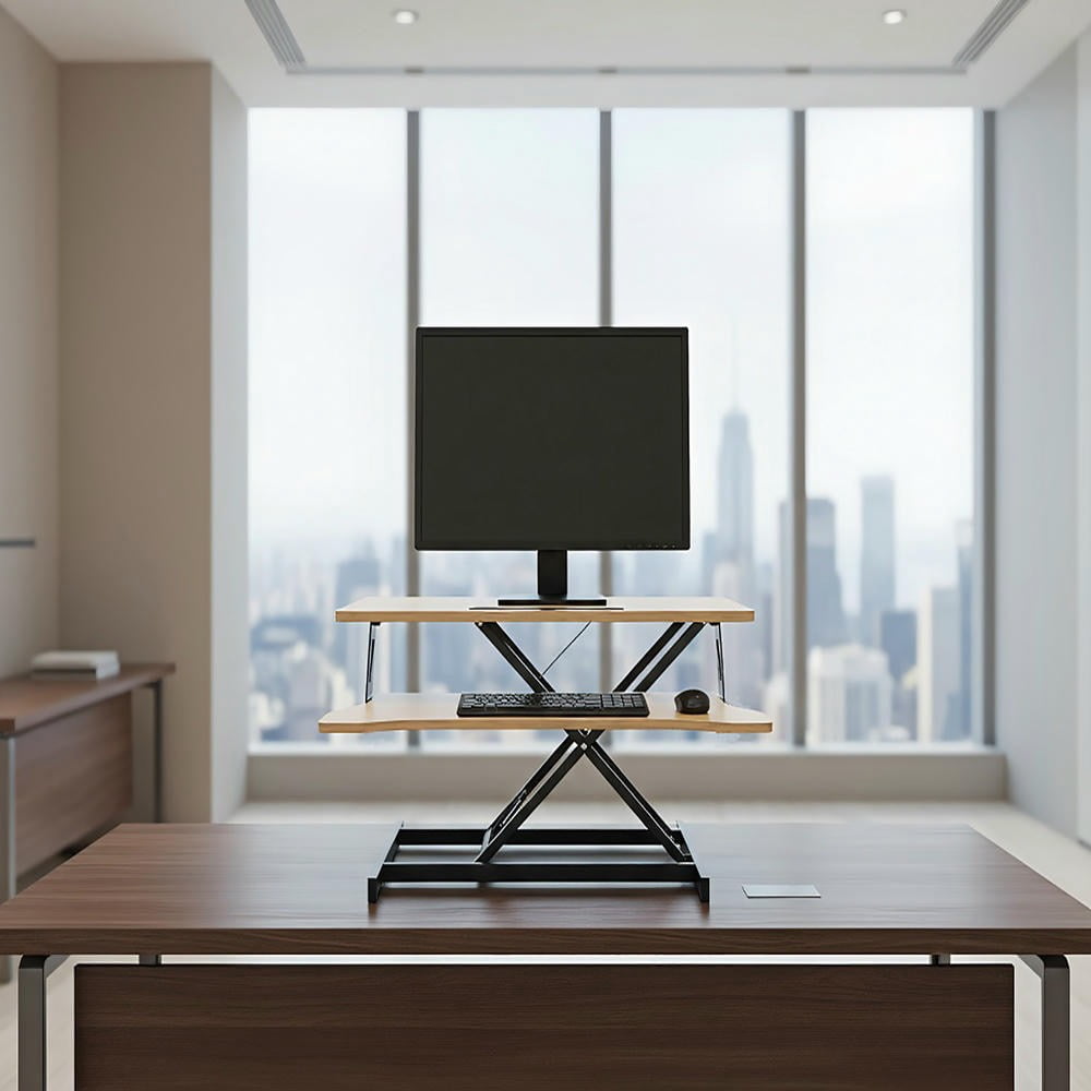 Kadyn 32 Inch Sit Stand Desk Converter, Height Adjustable Dual Monitor Workstation with Wide Keyboard Tray for Ergonomic Office, Natural