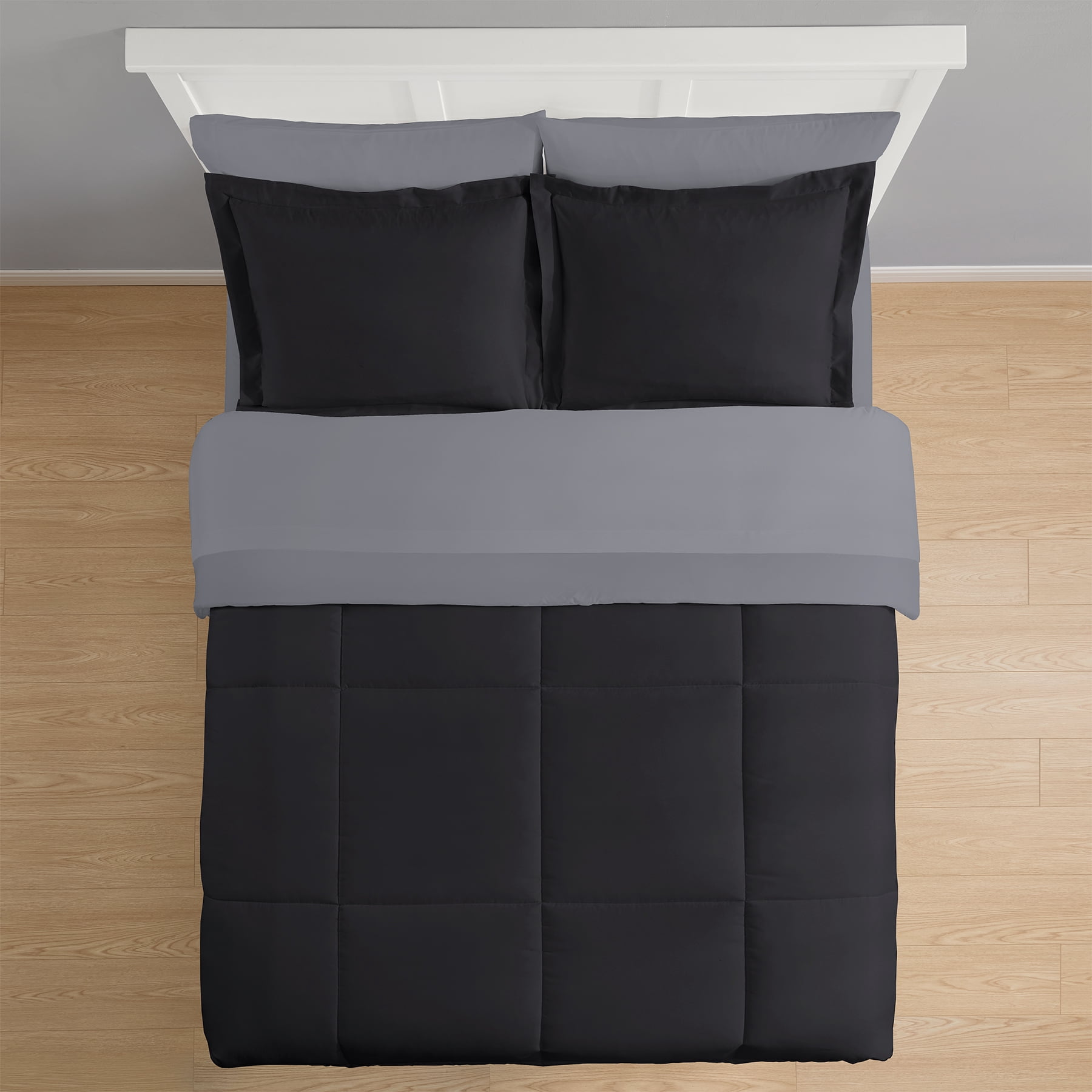Mainstays All in One Reversible Comforter and Sheet set- 7 Piece, Full, Black