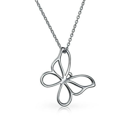 Dangle Multi Chain Necklace - Small Open Butterfly Necklace Cut Out Dangling Pendant For Women For Teen Polished 925 Sterling Silver With Chain