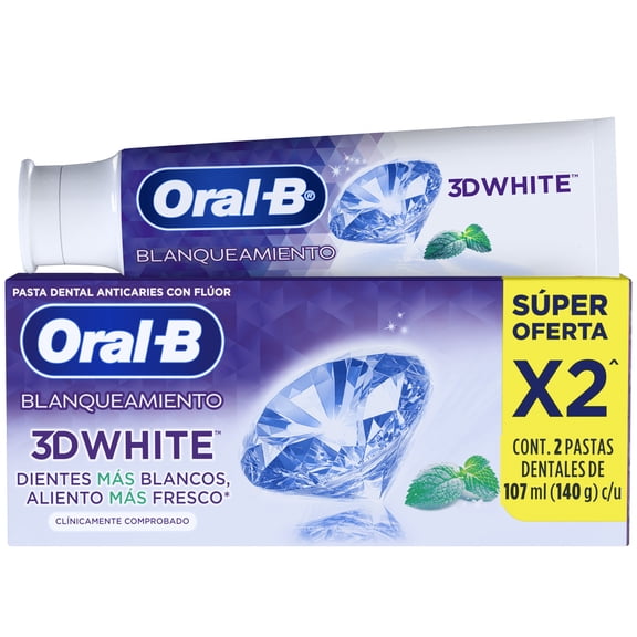 Pasta Dental Oral-B 3D White Blanqueadora, 2 pzas de 107 ml
