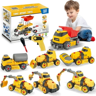 Sunforu 7-in-1 Construction Toys for Boys, Take Apart Toys Set with Drill, Cement Mixer, Loader, Roller, Digger, Cutter, Excavator & More, STEM Building Toys Gift for 3 4 5 6 7 8 Year Old Boy & Girl