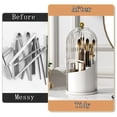 thumbnail image 2 of Bxaolu Makeup Brush Holder with Lid 360 Rotating Makeup Brush Organizer, Dustproof Waterproof with 3 Compartments for Organized Storage, Dressing Tables Clear Storage Skincare Cosmetic, 2 of 7