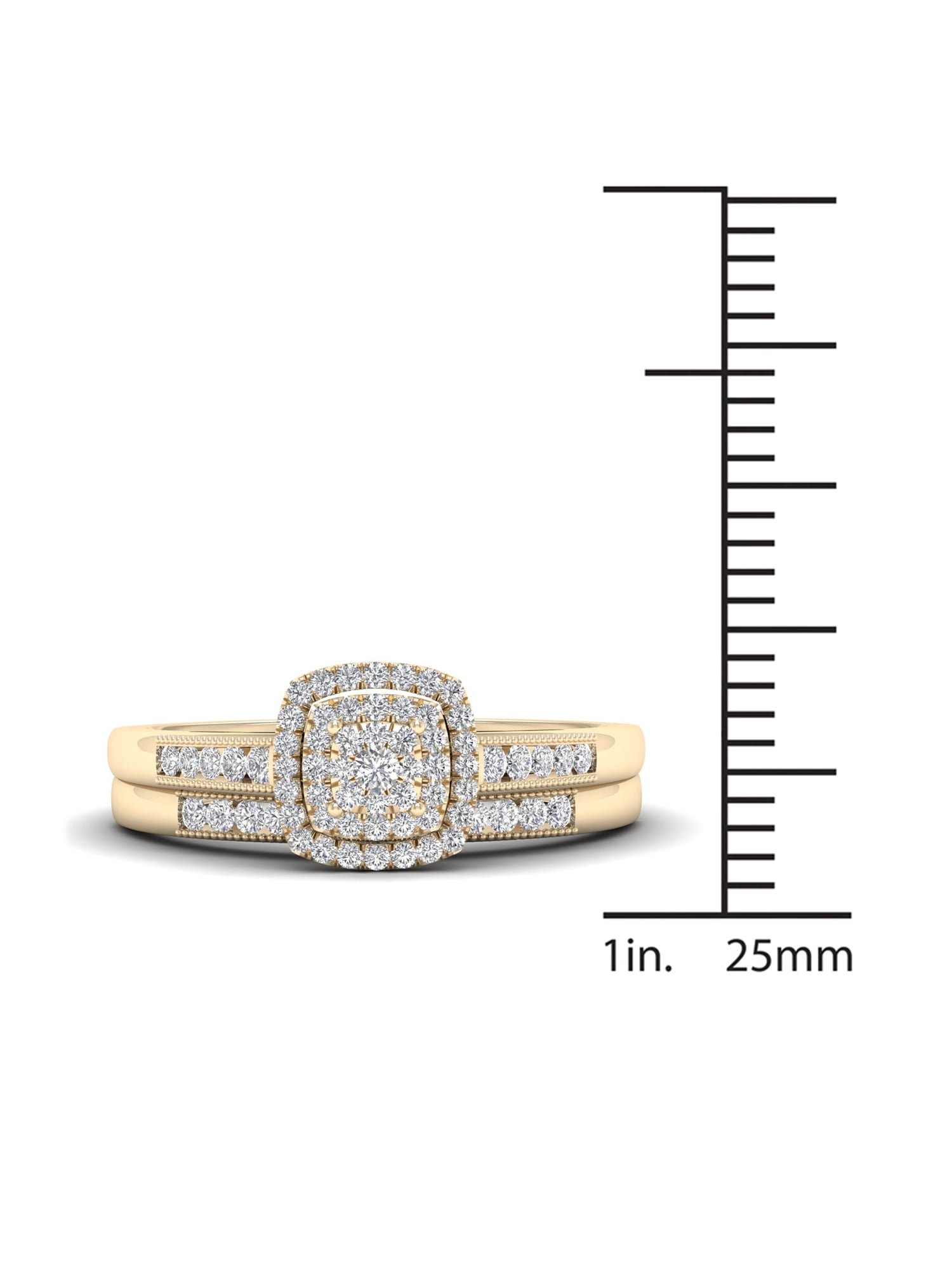 IMPERIAL Cushion Frame 1/3ct Diamond Engagement & Wedding Ring Set, 10K Yellow Gold