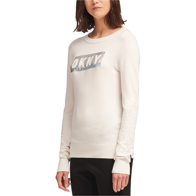DKNY Womens Block Logo Pullover Sweater, White, Medium