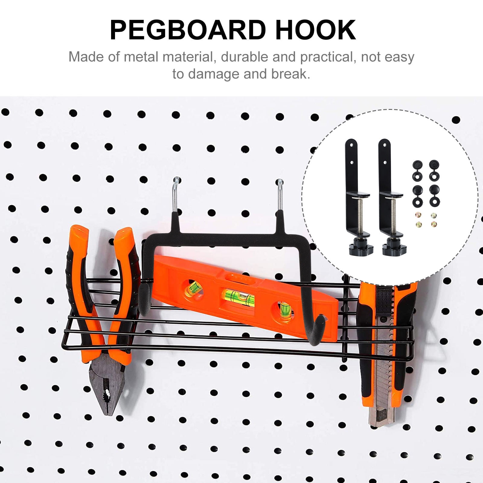 Pyramidti Perfboard Mounting Clips Pegboard Tool Holder Steel Pegboard Installing Tool Shelf Clothing Black 17x5.2cm