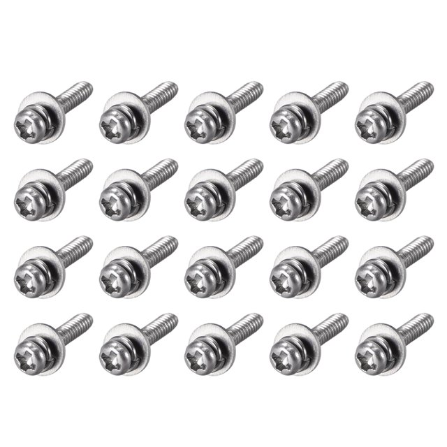 Unique Bargains M2x5mm Stainless Steel Phillips Pan Head Machine Screw Spring Plain Washer 20pcs