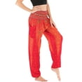 thumbnail image 4 of Women's Harem Boho Pants Summer Smocked Waist Loose Flowy Tapered Leg Baggy Hippie Genie Pants Gypsy Indian Bohemian Thailand Yoga Beach Pants Cinch Bottom Casual Joggers Red Small - X-Large, 4 of 5